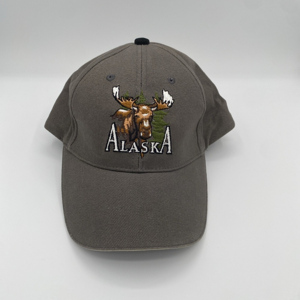 Alaska Moose‎ Hat Northwest Embroidery Gray Adjustable Strapback Baseball Cap